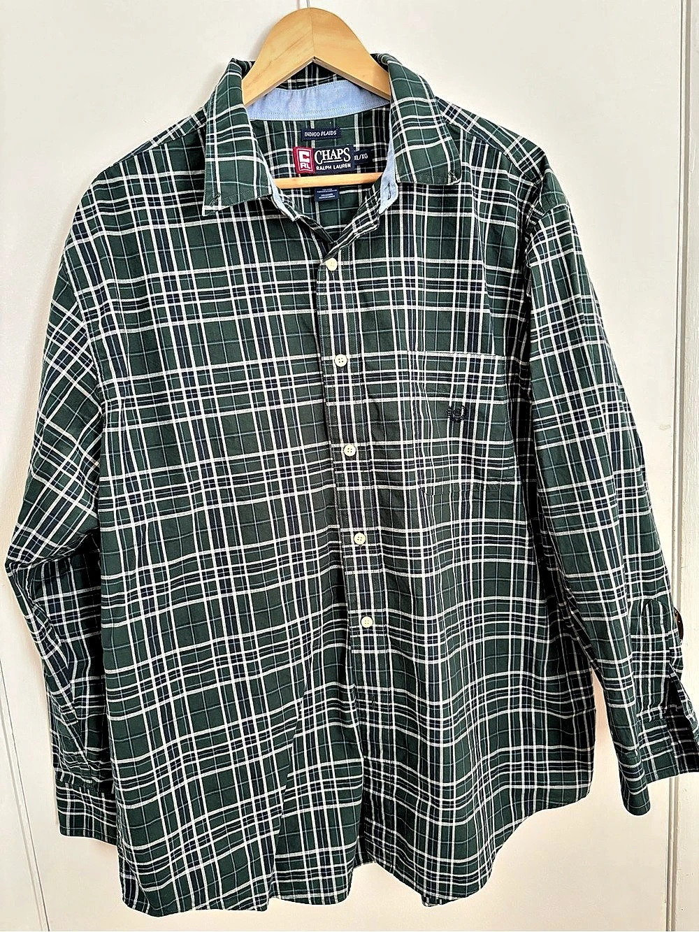 Chaps Indigo Plaids Plaid Cotton Shirt in Green XL Like New
